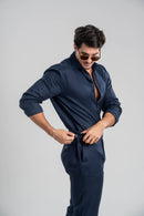 Conjunto Puro Linho Amalfi Calça e Camisa - Azul Escuro