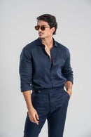 Camisa Amalfi 100% linho Azul Escuro - Linha Resort