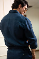Conjunto Puro Linho Amalfi Calça e Camisa - Azul Escuro