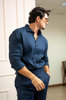 Camisa Amalfi 100% linho Azul Escuro - Linha Resort