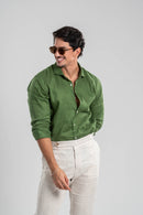 Conjunto Amalfi Camisa Verde e Calça Natural