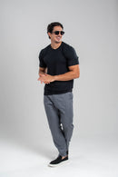 Conjunto Camiseta Tacto Modal Preta + Calça Linho Amalfi Chumbo