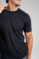 Conjunto Camiseta Tacto Modal Preta + Calça Linho Amalfi Chumbo