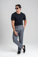 Conjunto Camiseta Tacto Modal Preta + Calça Linho Amalfi Chumbo